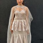 Cape with designer blouse and skirt